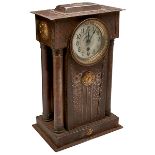 German, retailed by Mermod Jaccard & King, mantle clock, brass, patinated metal, stamped Made in
