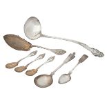 Various New York Makers, George W. Platt punch ladle; S & J Wallin teaspoon; A. Rumrill & Co.
