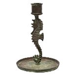 E.T. Hurley (1869-1950) Seahorse candlestick, Cincinnati, OH, bronze, unmarked, 5"dia x 6"h Great
