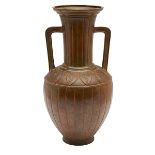 Japanese, double-handled vase, bronze, marked with Japanese character, 6"dia x 11.5"h Of handled urn