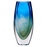 Sven Palmquist for Orrefors, vase, Sweden, c. 1959, sommerso glass with controlled air trap pattern,