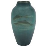 E.T. Hurley (1869-1950) for Rookwood Pottery, Fish vase, #900D, Cincinnati, OH, 1910, Vellum