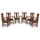 The Roycrofters, armchairs, #030.5, set of six, East Aurora, NY, oak, branded signature, This design