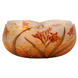 Daum, Freesia bowl, Nancy, France, cameo and enamel decorated glass, signed, 8"dia x 3.5"h Nice