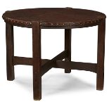 L & JG Stickley from the Onondaga Shops, attribution, lamp table, Fayetteville, NY, oak, leather,