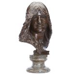 After Pierre Charles van der Stappen (1843-1910) bust, bronze, marble, signed, 14"w x 23.5"h