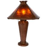 Benedict Art Studio, table lamp, East Syracuse, NY, hammered copper, mica, unsigned, 19"dia x 26"h