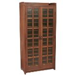 Gustav Stickley, print/music cabinet, Eastwood, NY, oak, hammered amber glass, copper, signed with a