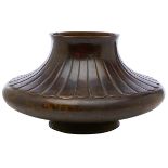 Japanese, vase, bronze, unmarked, 13.5"dia x 7.5"h Of flattened baluster form. In overall good