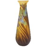 Emile Galle (1846-1904) Irises vase, Nancy, France, cameo glass, signed, 3.5"w x 10"h Excellent