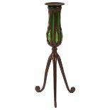 Tiffany Studios, blown-out candlestick, #22323, New York, NY, bronze, green Favrile glass, impressed