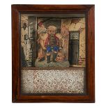 German, Cobbler automaton living picture, paper, wood, glass, 13.25"w x 5"d x 15 3/4"h Please