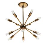 Mid-century Modern, small Sputnik chandelier, Italy, brass, unsigned, in the manner of Lightolier,