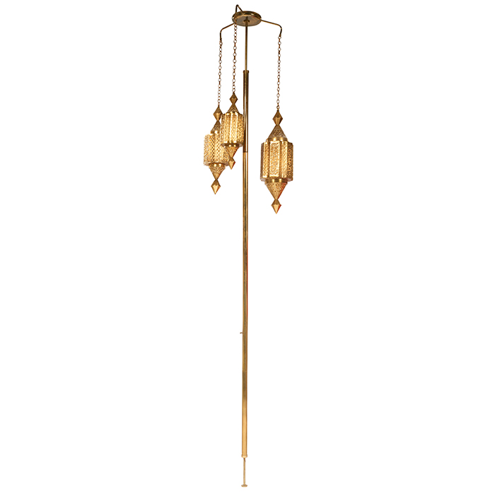 Midcentury, in the manner of Lightolier, Moroccan style tension floor lamp, USA, India, pierced