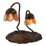 Elizabeth Eaton Burton (1869-1937), table lamp, Santa Barbara, CA, abalone shell, copper,