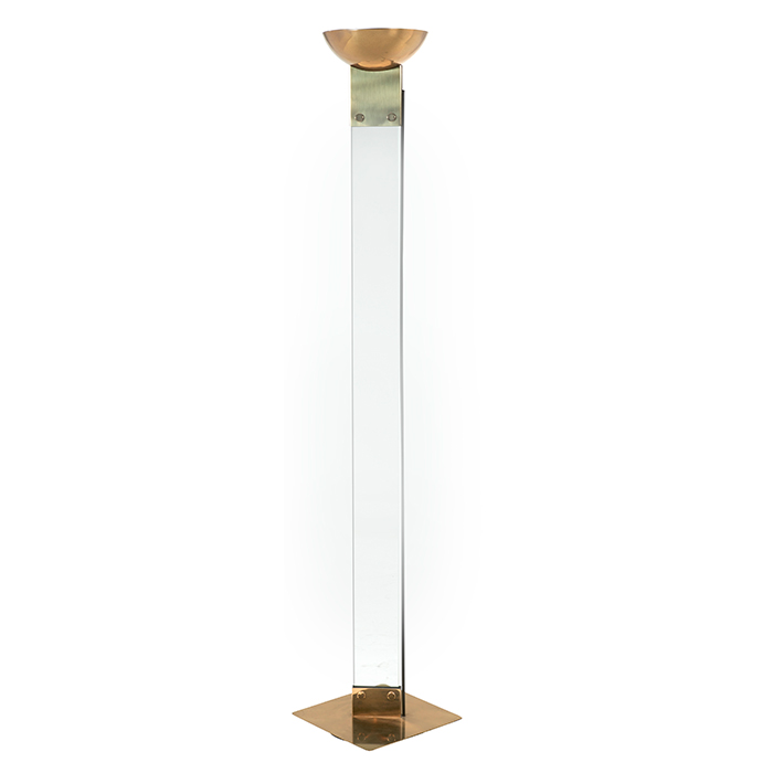 Max Baguara for Lamperti, floor lamp, Italy, 1980s, brass, glass, halogen, 13.5"w x 69.5"h No