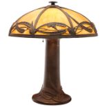 Bradley & Hubbard Manufacturing Company, table lamp, Meriden, CT, bronzed metal, slag glass,