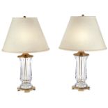 French, table lamps, pair, crystal, brass, one with "Fabrique en France" label, shades not included,