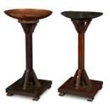 Charles Rohlfs (1853-1936), candlesticks, two, Buffalo, NY, oak, copper, each stamped R, larger: 7"w