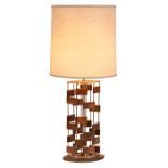 Mid-century Modern, designer unknown, table lamp, Italy, 1950s, wood, brass, stamped "Italy",