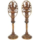 In The Manner Of Oscar Bruno Bach (1884-1957), table lamps, pair, New York, NY, bronze, 6"dia x 20"h