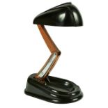 Jumo Brevete, Art Deco table lamp, France, 1940s, phenolic plastic, copper, steel, impressed