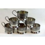 Early Russian Silver Teaglass Holders Set of 6 finely etched early Russian Silver (84) and