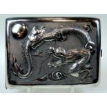 Chinese Silver Dragon Cigarette Case Detailed repousse decoration of a dragon, Chinese marks