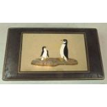 Pietra Dura Penguins Box Circa 1920, a most unusual pietra dura plaque having a pair of penguins,