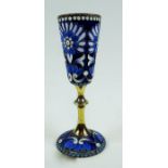 Russian Enamel Liquor Cup Circa 1900, blue and white enamel decoration on silver with Russian