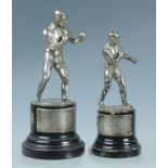 Pair English Boxing Trophies d.1937 One depicting a boxer, plaque with sterling hallmark "5th BN The