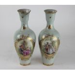 A pair of Berlin porcelain, celadon ground vases, late 19th/early 20th century,