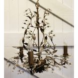 A French gilt metal and glass three branch chandelier, 59cm,