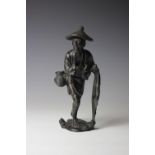 A Japanese bronze figure of a fisherman, Meiji period (1868-1912),