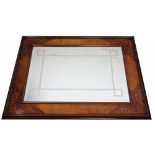 A modern inlaid walnut rectangular wall mirror, with etched bevelled plate, frame by R.