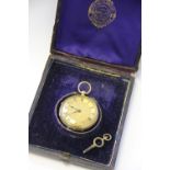 A late 19th century 18ct gold key wind fob watch,