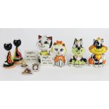 Four Lorna Bailey cat models, including two with Art Ware plaques for Mum and Dad,