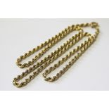 A 9ct yellow gold rope twist chain, bolt ring clasp stamped '375', total weight 25.