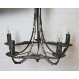 A modern painted and textured metal five branch chandelier, 52cm diameter,