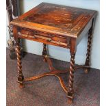 A 1920's oak occasional table, with reversable top for playing cards and fielded drawer,