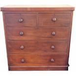 A Victorian mahogany chest, of two short and three long drawers, on plinth base,