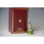 A Staffordshire enamel bonbonniere modelled as a seated dalmation, in original box with certificate,