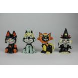 Four Lorna Bailey cat models, including one modelled as a wizard, tallest 14.