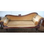 A Victorian carved mahogany chaise long, with scroll ends,