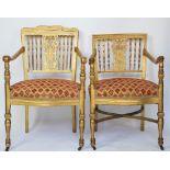 A near pair of late 19th century continental gilt wood chairs, possibly Italian, his and hers,