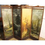 A late Victorian carved walnut four fold screen,