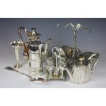 A collection of silver plate items, to include; a Walker and Hall fiddle pattern basting spoon,