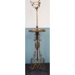 A Victorian lacquered brass adjustable oil lamp standard,