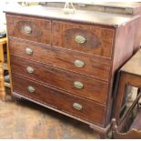 A Regency inlaid mahogany chest with hinged top over two dummy drawers and three graduated long