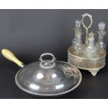 A five bottle cruet within silver plated oval stand, late 19th century,